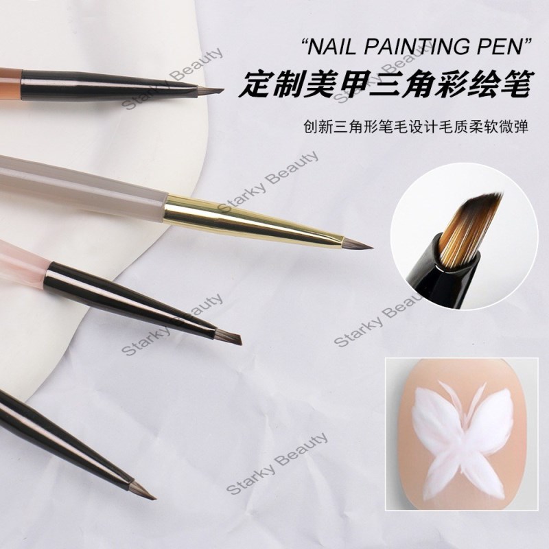 2024 Nail Triangular Paint Pen Ink Transparent Pen Rod Triangular Brush Flower Nail Brush