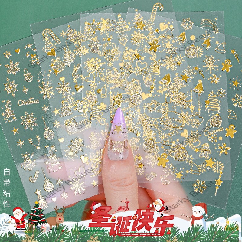 2024 Christmas nail stickers 3D hot stamping nail stickers snowflake plum blossom stickers