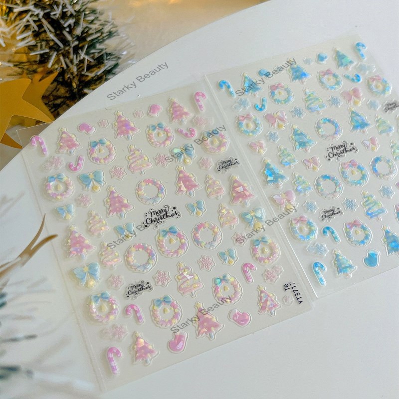 Christmas Series Wreath Bell Nail Stickers 3D Relief Christmas Tree Nail Decoration