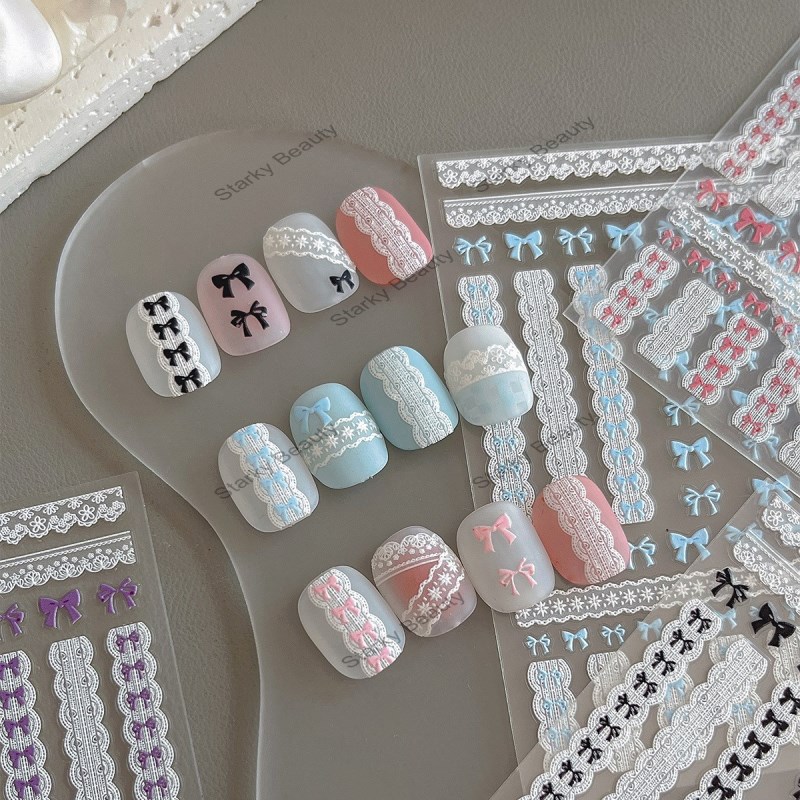 2024 Nail stickers, bow tie, black, blue, pink nail decoration