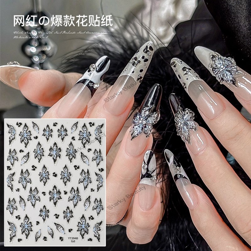 Flower nail stickers, white flower thin and tough nail decoration stickers