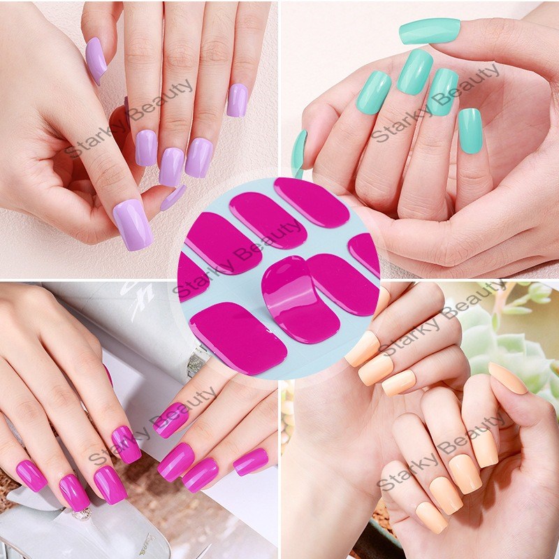 solid color gel nail sticker UV phototherapy semi curing nail sticker wholesale