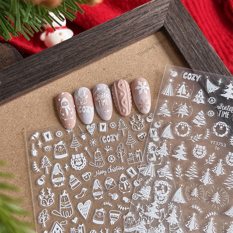 Christmas Series Nail Stickers Christmas Tree Snowflake Deer Love Flower Wreath Nail Decoration