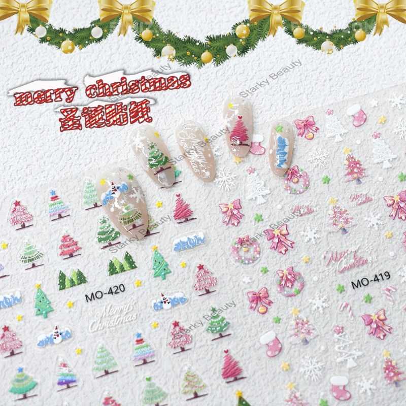 Christmas nail stickers 5D 3D relief snowflake Santa Claus nail stickers