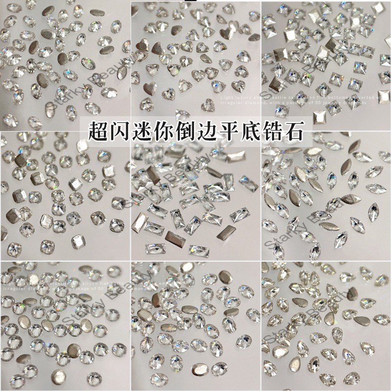 Mini Flat Bottom Zircon Nail Accessories with Sparkling and Transparent White Irregular Diamonds