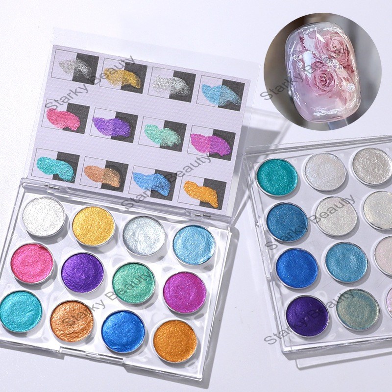 12 color nail solid pearl watercolor pigment starlight color painting halo nail pigment