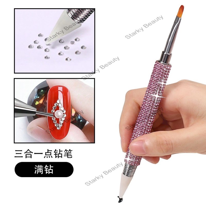 3 in 1 nail art full diamond drill pen, dot drill pen, gel pen, pull line dual pen