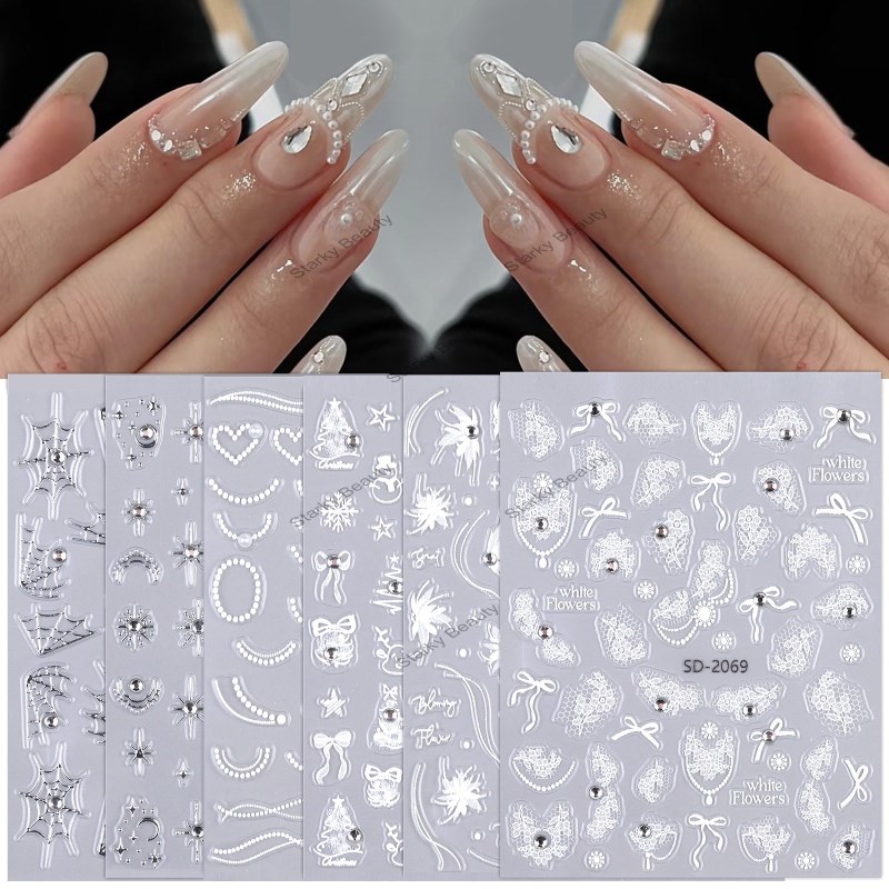 5D embossed ins style nail stickers, high-end light luxury with diamond style hot stamping nail stic