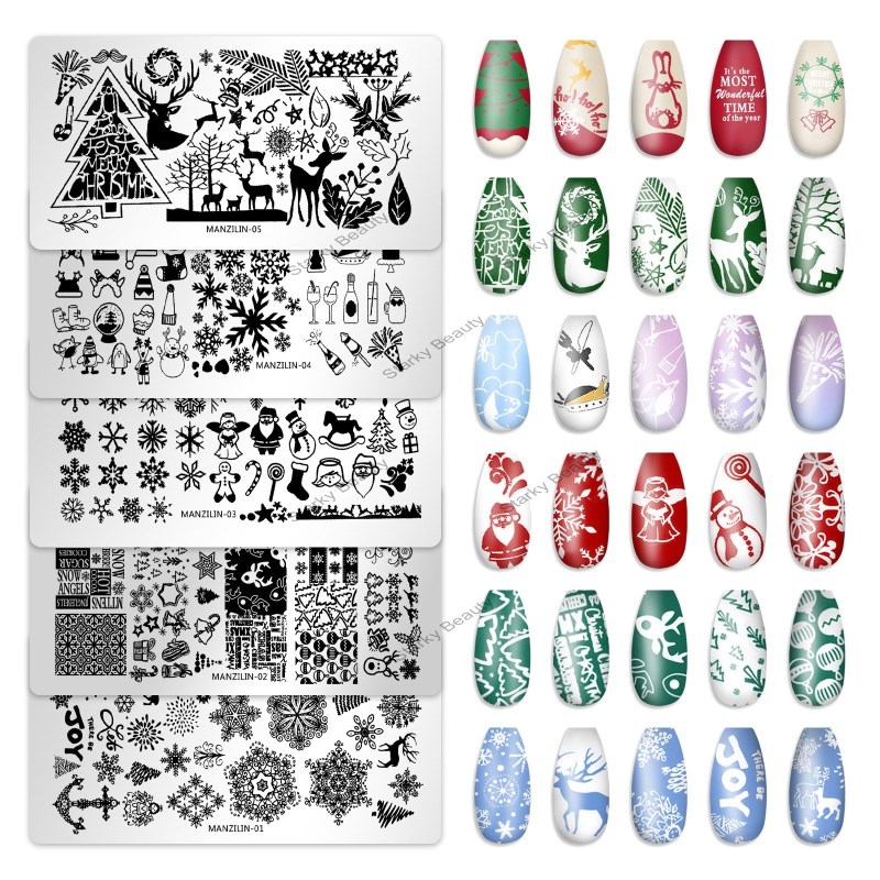 Christmas Snowflake Rectangular Nail Plate Printing Template Nail Transfer Printing Tool Series