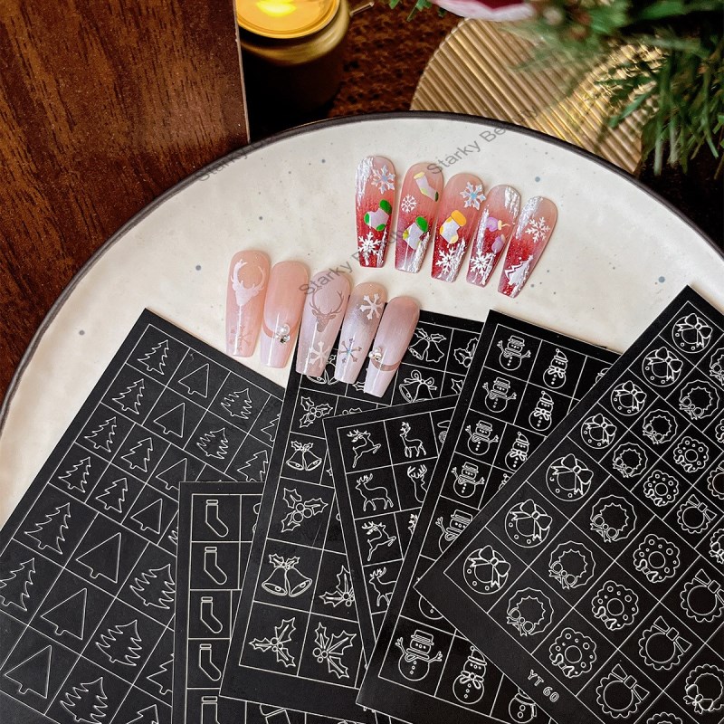 nail stickers spray painted Christmas tree reindeer gloves snowman nail spray stickers