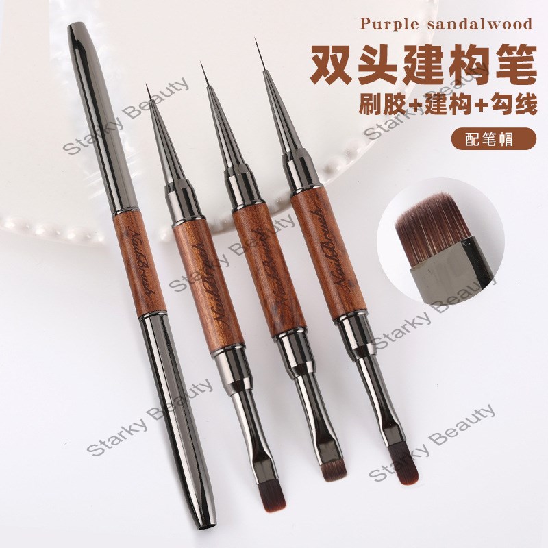 Nail Double Head Brush Glue Special Pen Sandalwood Painting Pen Long Short Square Construction Brush