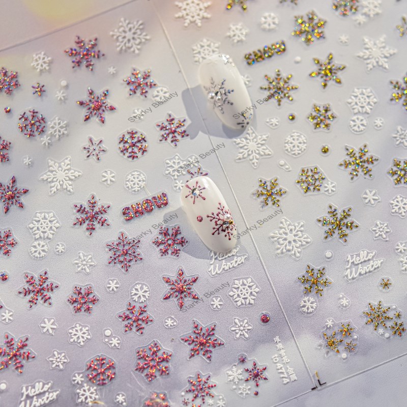 Hot stamping Tassel French nail stickers, sparkling snowflake stickers, mixed nail art styles