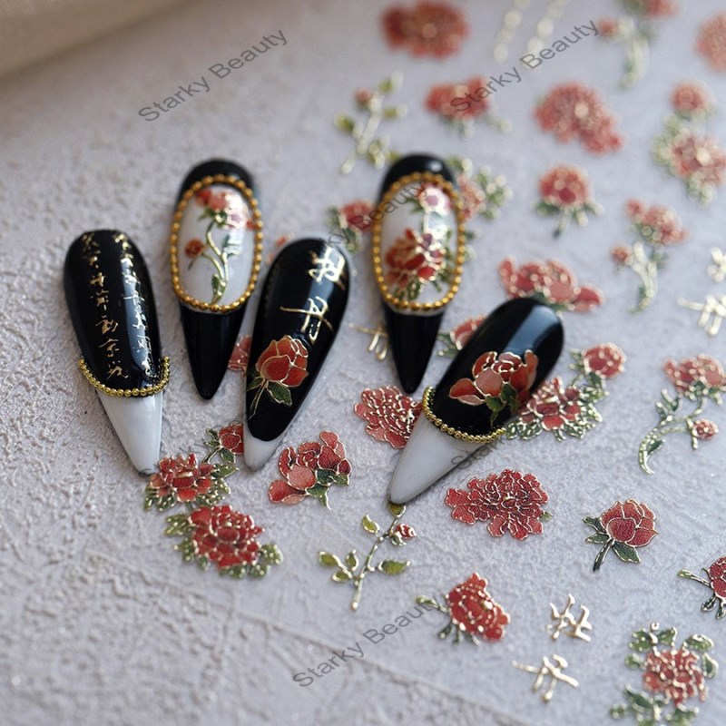 New technology frosted nail stickers, gold flower back adhesive nail stickers, hot stamping series