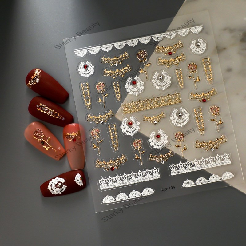 New technology crystal diamond nail stickers, hot stamping, halo dyeing, rose lace nail stickers