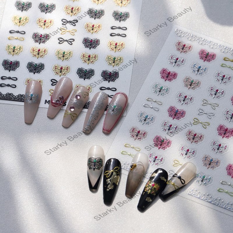 New technology hot stamping Korean bow high-end feeling frosted jelly glue nail stickers