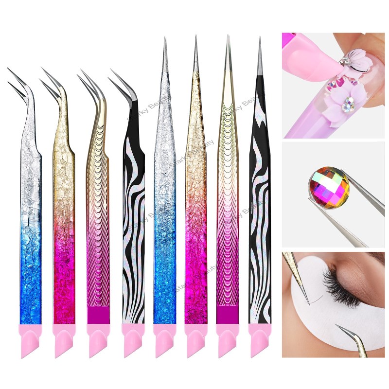 multifunctional double headed tweezers for picking up nail stickers with silicone pressure stick