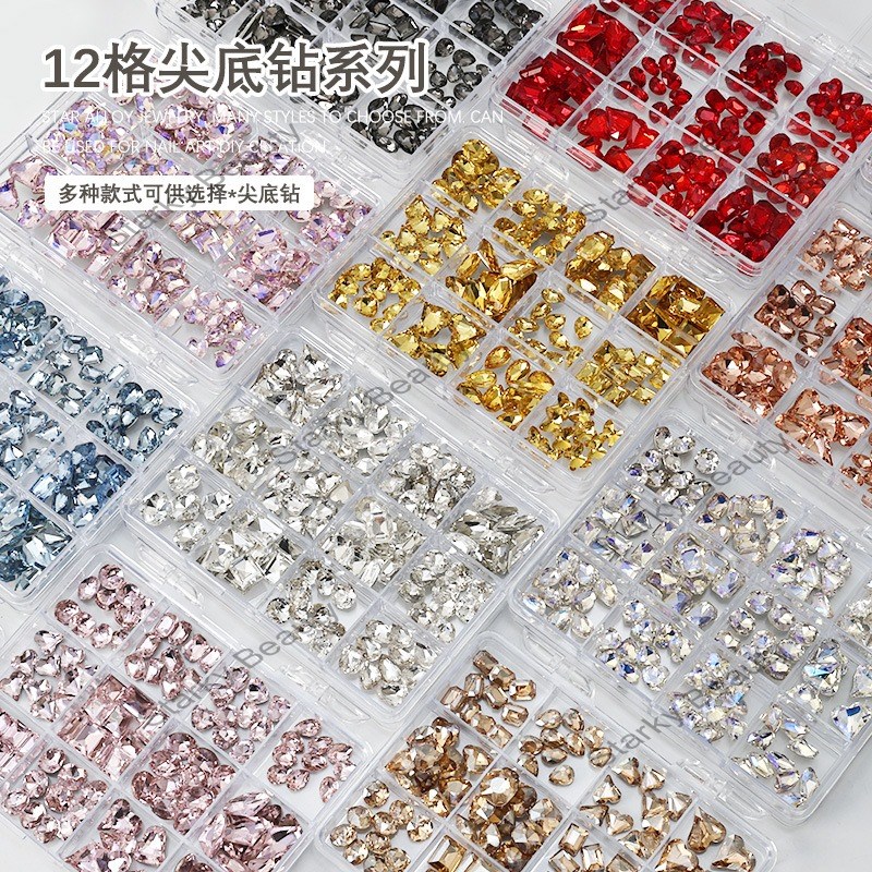 2025 Nail Art Tip Bottom Diamond Heart Peach Heart Square Rectangular Shaped Diamond Nail Decoration