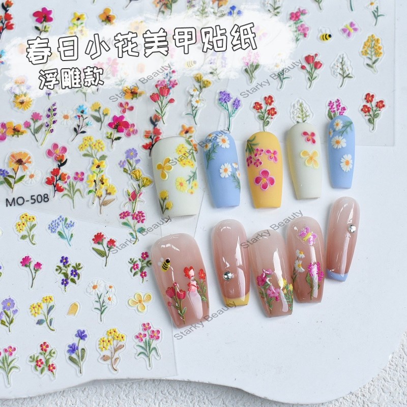 New Spring Flower Nail Stickers Small Wildflower Color Relief Wildflower Stickers