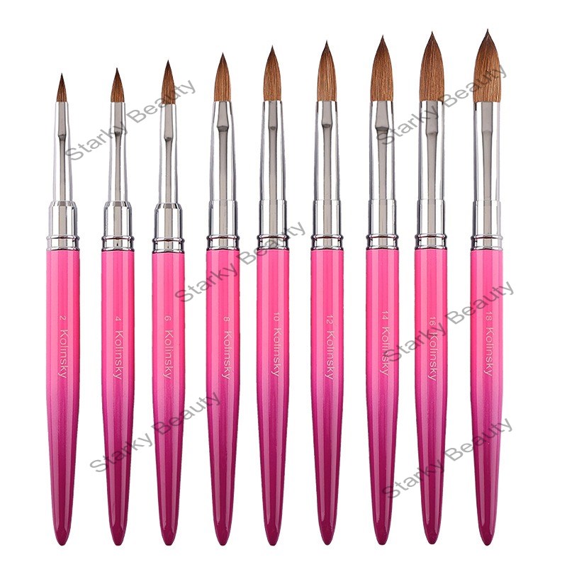 40% mink hair nail art crystal brush pink metal rod carving brush
