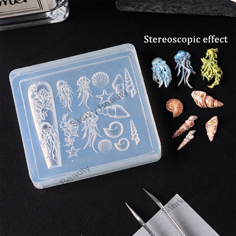 Ocean Series Animal Silicone Sea Shell Conch Nail Stamplates Starfish Seaweed 3D Soft nail Mold