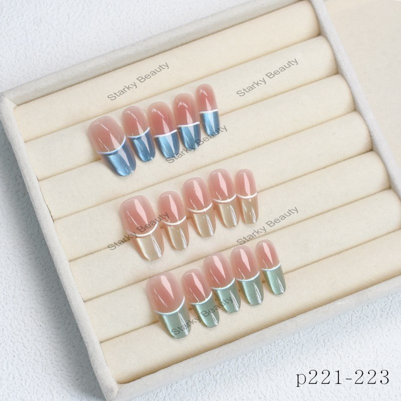 Gradient cat eye French wearing nail plate oval nail art minimalist new fake finger piece
