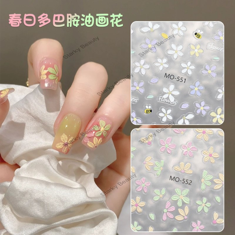 Relief Half Transparent Crystal Flower Nail Patch Ice Flower Light Luxury Premium Nail Patch