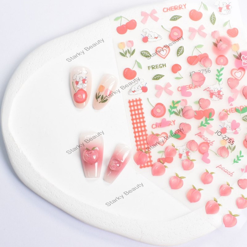 Colorful Fruit Nail Stickers Summer Cute Fresh Vitality Strawberry Peach Cherry Lemon Nail Stickers
