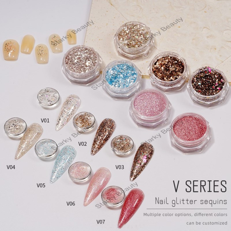 Spring Pink Series New Sparkling Pink High gloss Fine Pink Sequin Nail Powder