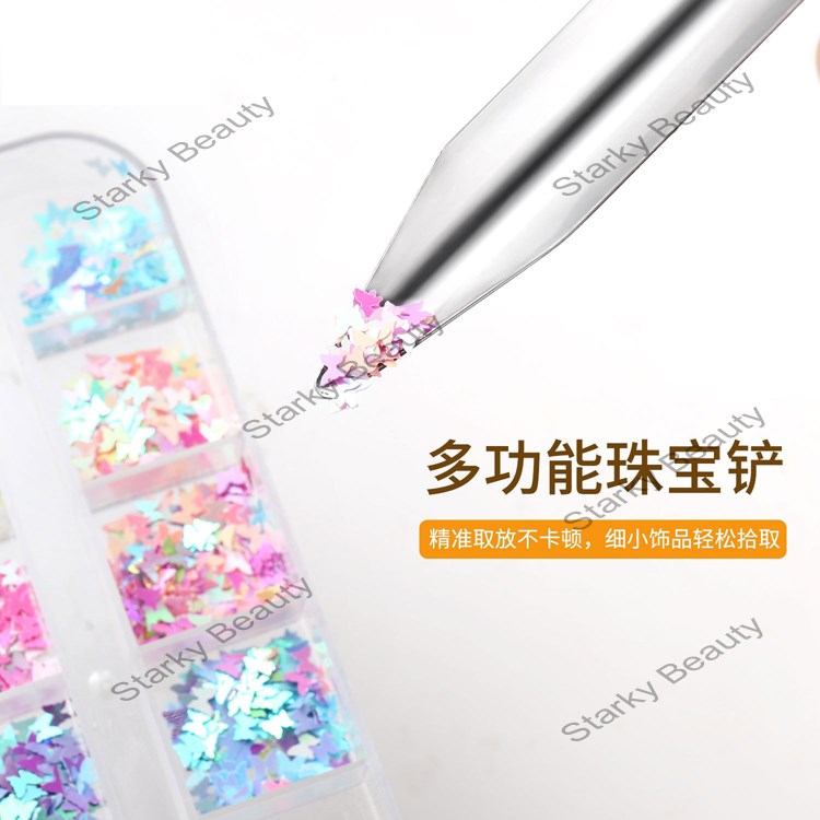 Nail Stainless Steel Double Headed Drill Scoop, Steel Ball and Glitter Special Tool Scoop