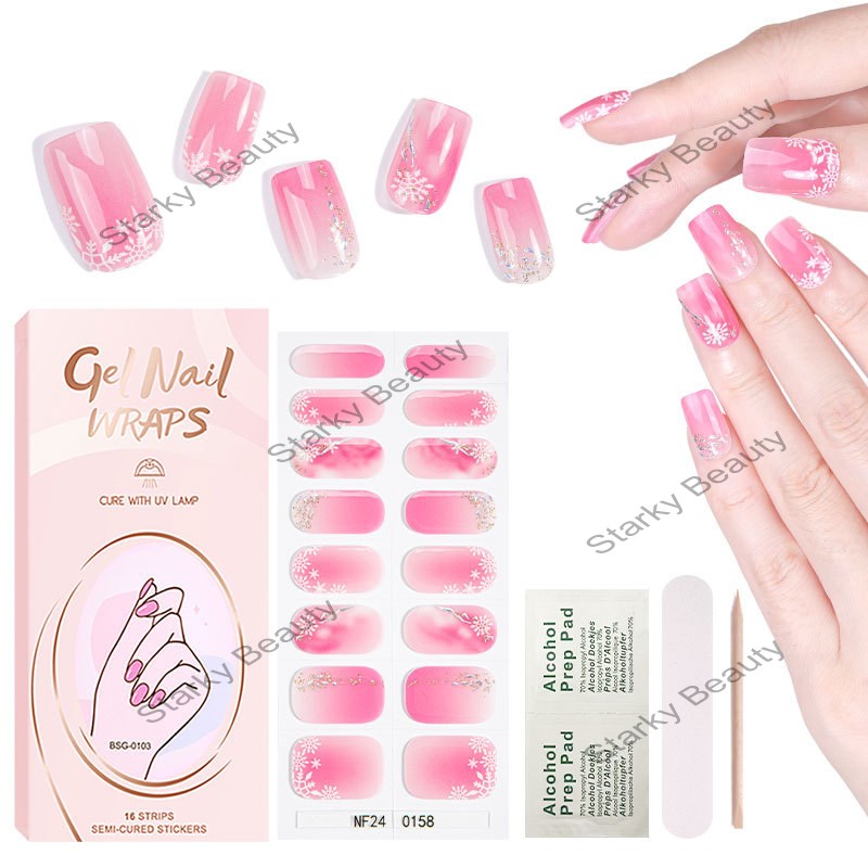 French gradual semi curing UV gel nail sticker 3d gilding semi baking gel nail sticker