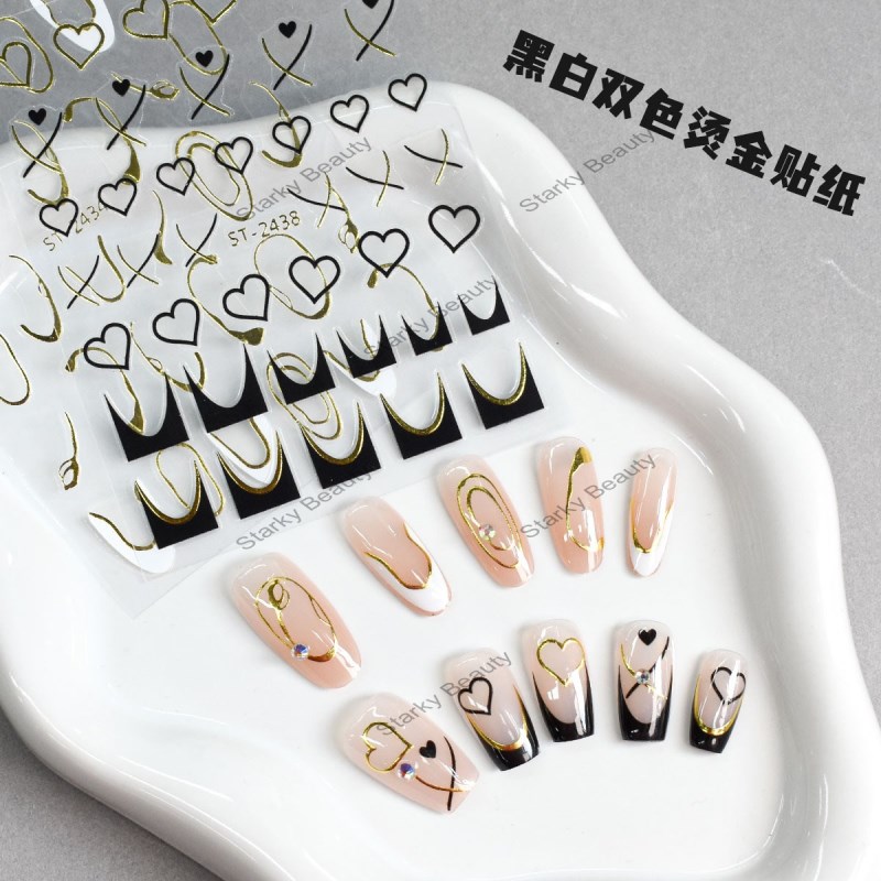 new black and white hot stamping love nail sticker French love letter line nail sticker