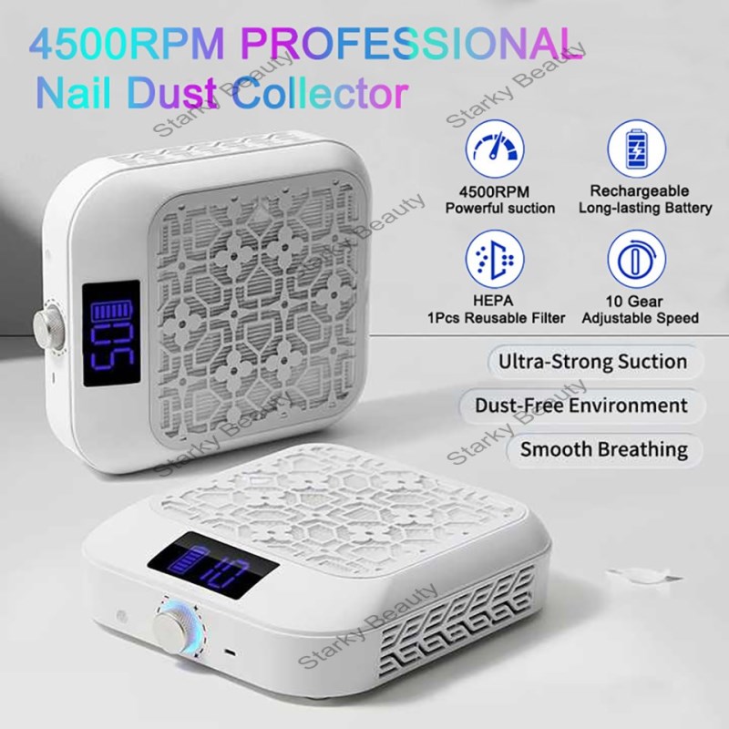 Nail Dust Collector Rechargeable Nail Dust Vacuum with Powerful Brushless Motor &Reusable Filter