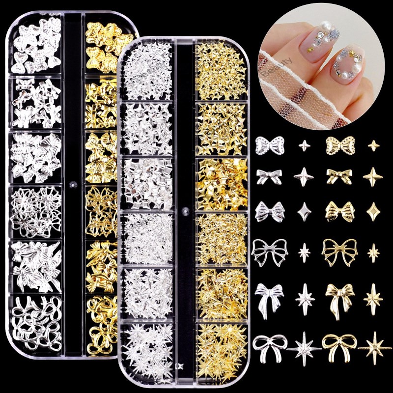 Gold and Silver Nail Rivets Half Piece Round Beads Small Rice Balls Butterfly Metal Nail Patch