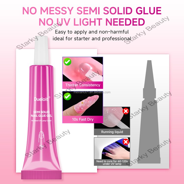 10G Strong Quick Drying Semi-Solid Nail Glue for Press-On Nails Tips Long Lasting No UV Light Needed