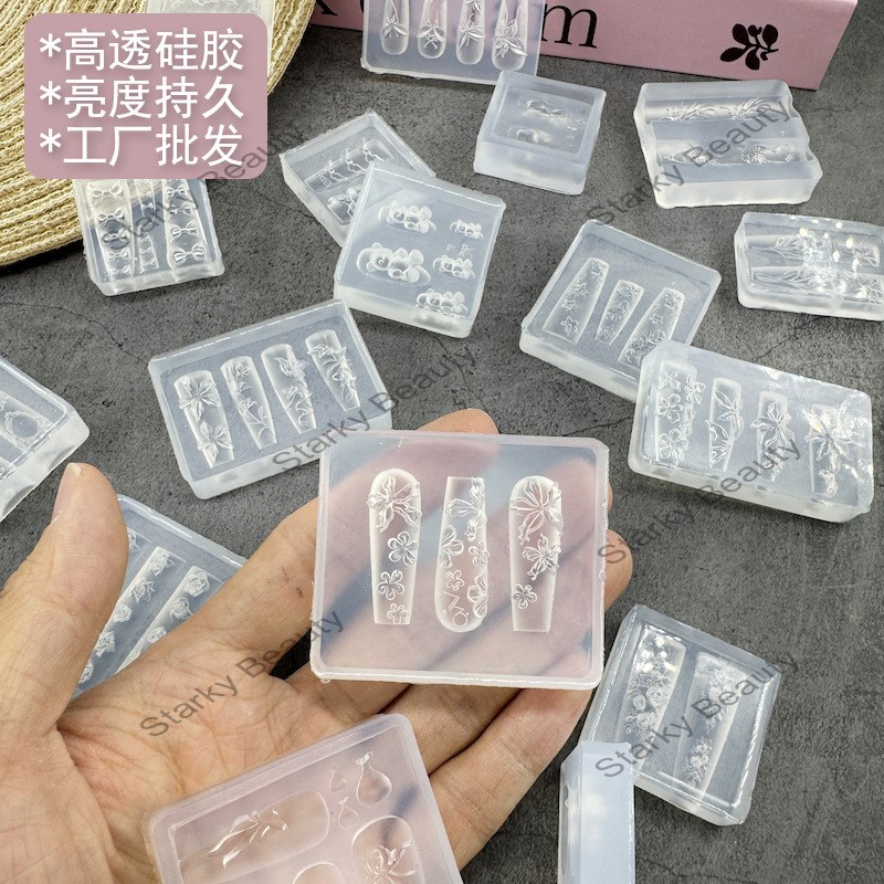 2025 Nail Art Multi Pattern Silicone Mold Small Bow 3D Relief Ice Flower Grinding Tool