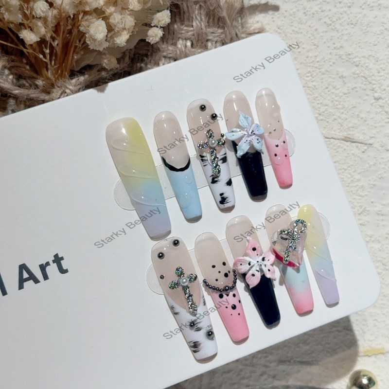 European and American style relief flower pure handmade nail art patches