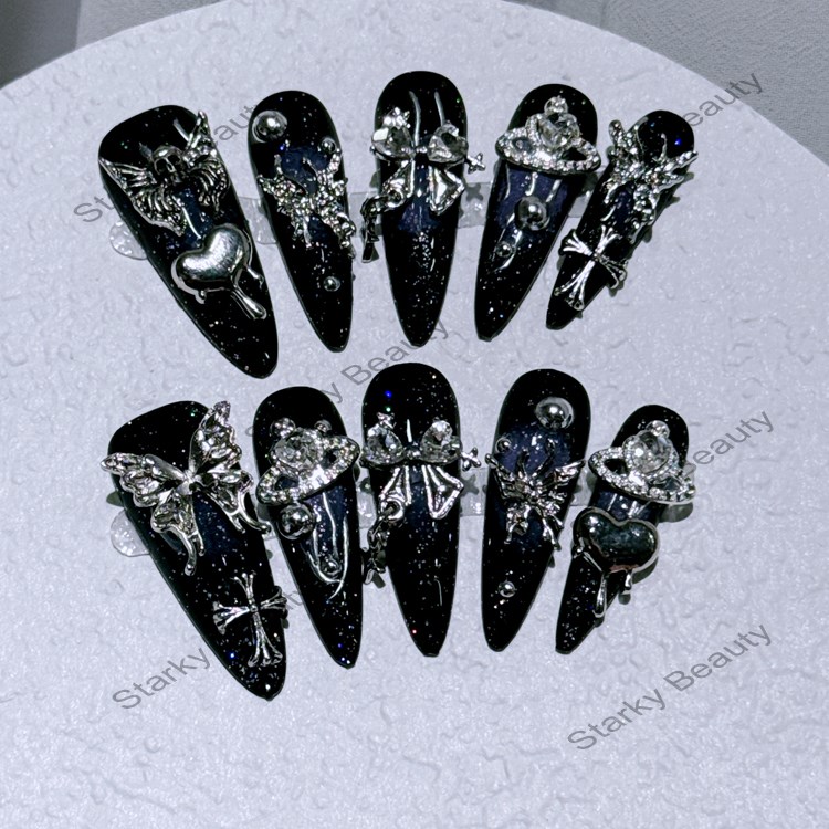 Dark themed handmade wearable armor, personalized Halloween spider skeleton nail patch