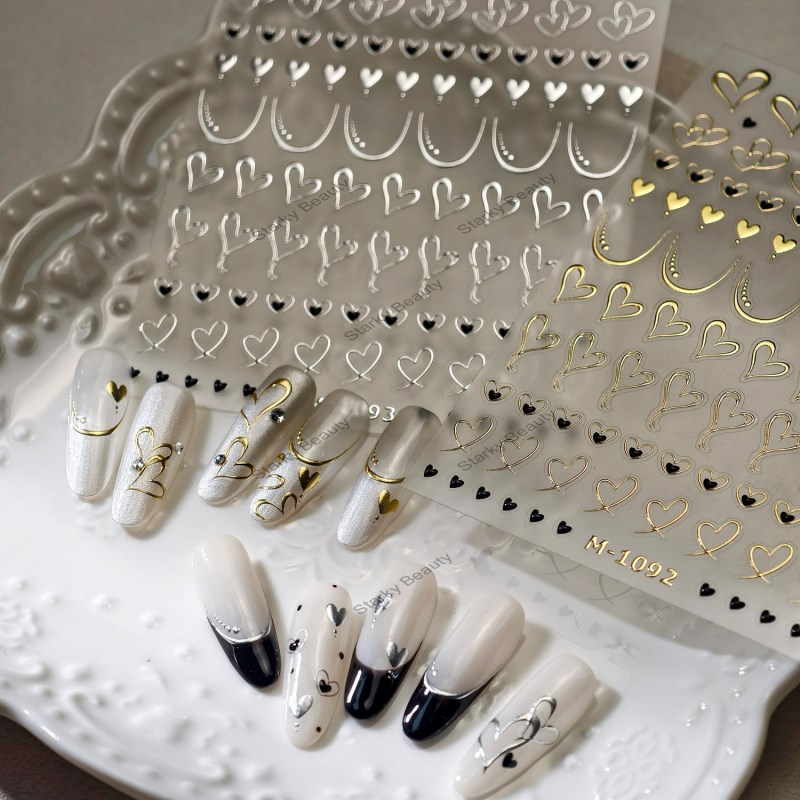 New Technology 3D Explosive Line Metal Hollow Gold Love Nail Stickers