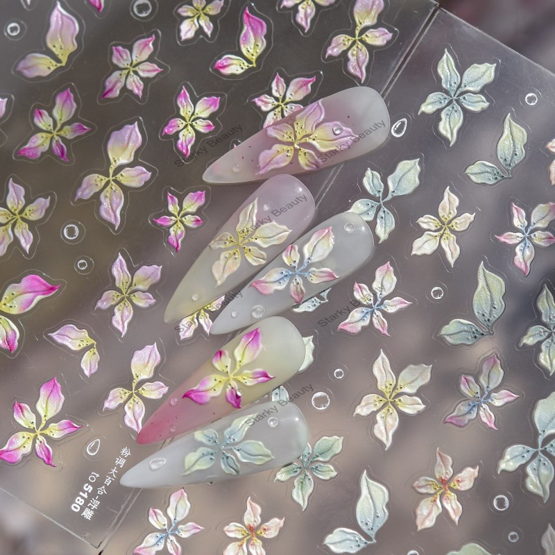 Relief nail stickers hand-painted summer vacation flower nail stickers