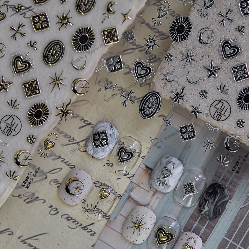 Hot stamping nail stickers with metallic texture, embossed decorative nail stickers