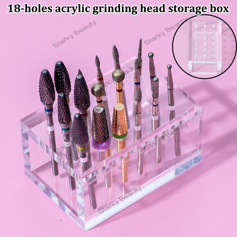 Transparent Acrylic Jewelry Display Board Acrylic 18 Hole Polishing Head Storage Box Display