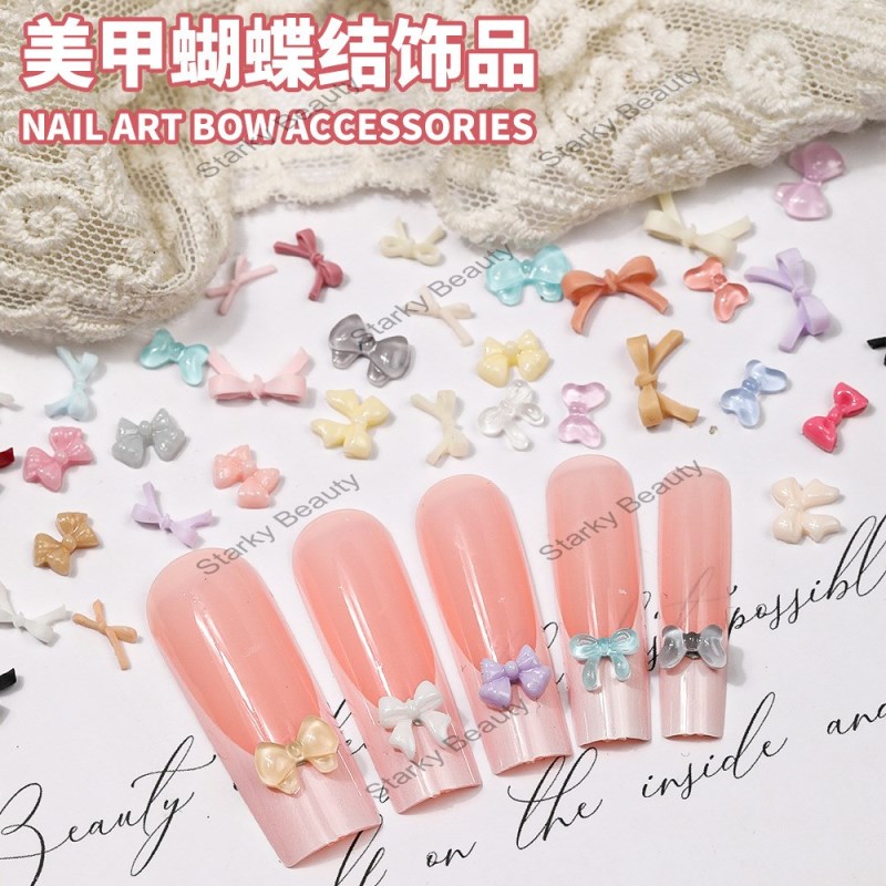 100PCS Bow Nail Pendant Resin 3D DIY Wearing Nail Material Decorative Nail Accessories