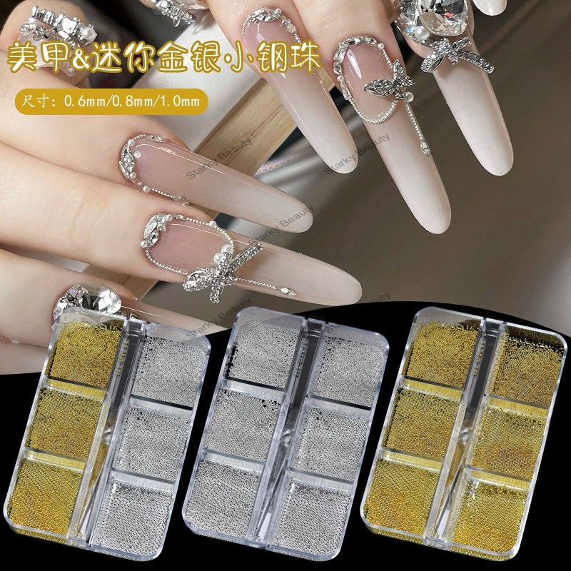 manicure mini small steel ball jewelry gold and silver bead chain nail jewelry
