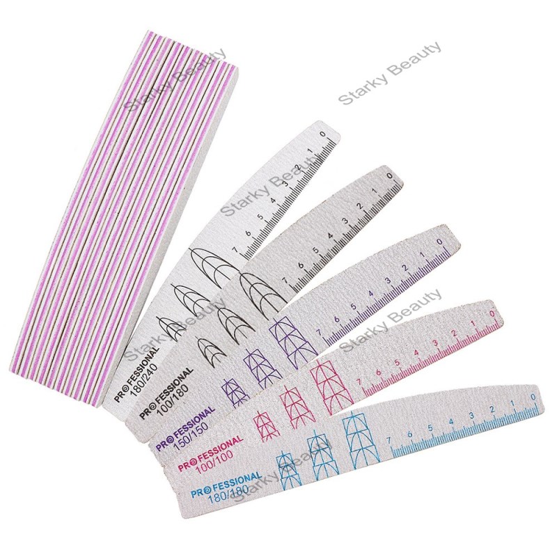 high-end professional gray sand half moon nail file with scale, nail art sanding strip