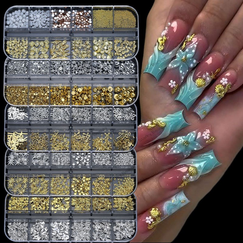 Japanese Bow Gold Silver Nail Nail Rivet Half Piece Round Bead Butterfly Metal Nail Wholesal