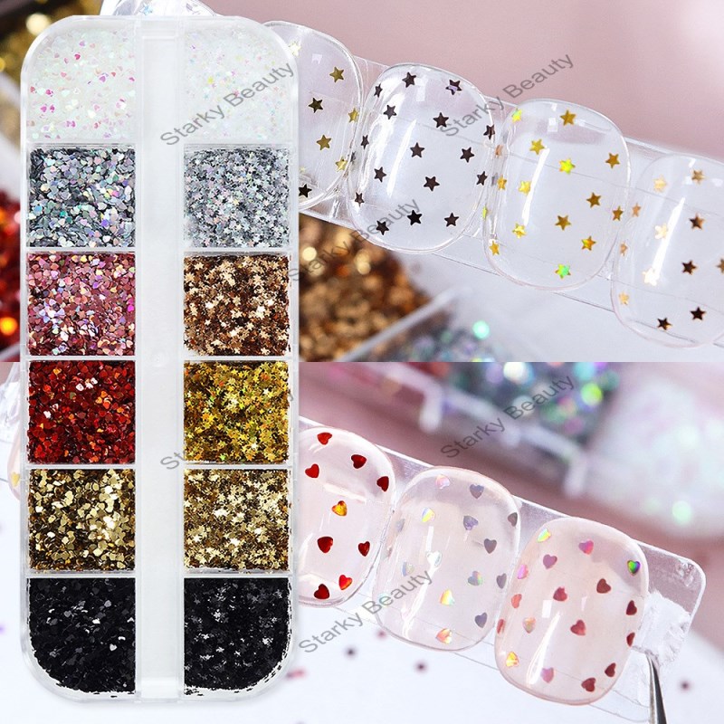 1mm Laser Love Star Nail Glitter Mini Mixed Nail Glitter Valentine