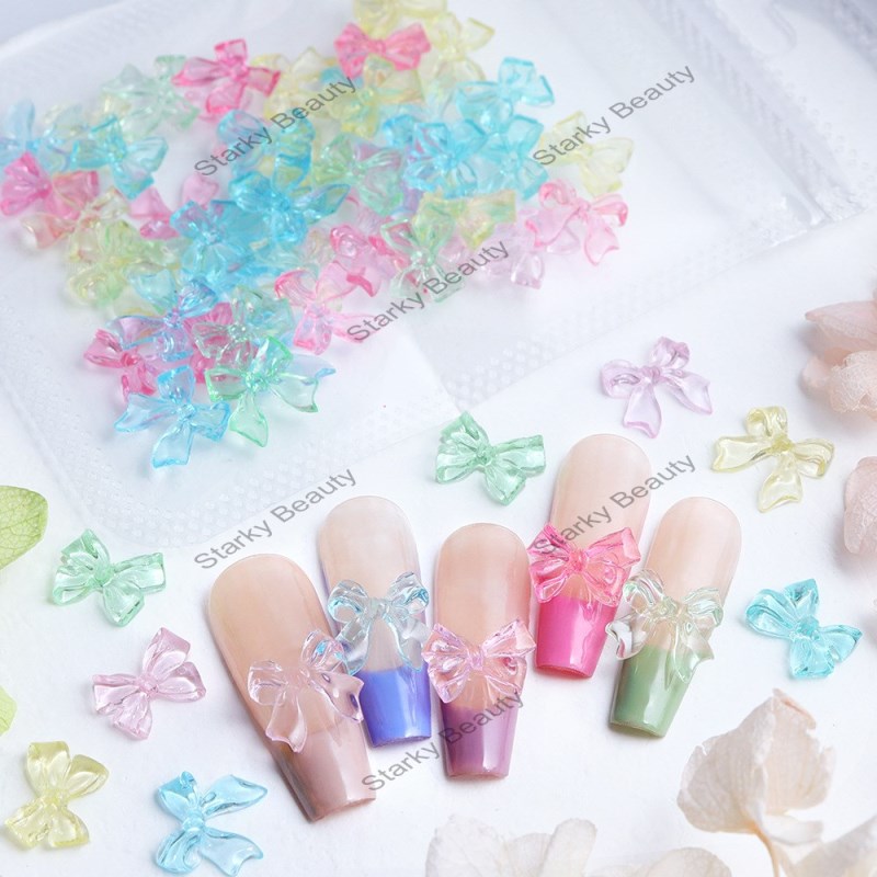 colorful ribbon bows nail art mixed design, 3D resin decoration, wearable nail accessories