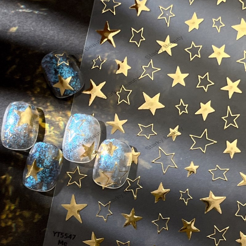 Star nail art stickers with minimalist style, thin tape and adhesive backing, nail decoration sticke