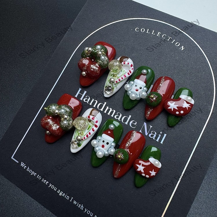 Christmas Almond Boutique Wearing Armor Colorful Snowflake Santa Claus Deer Nail Art Wholesale