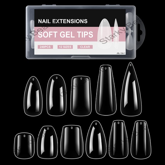 240Tips scratch free T-shaped water droplet almond square Nail art traceless nail plate,
